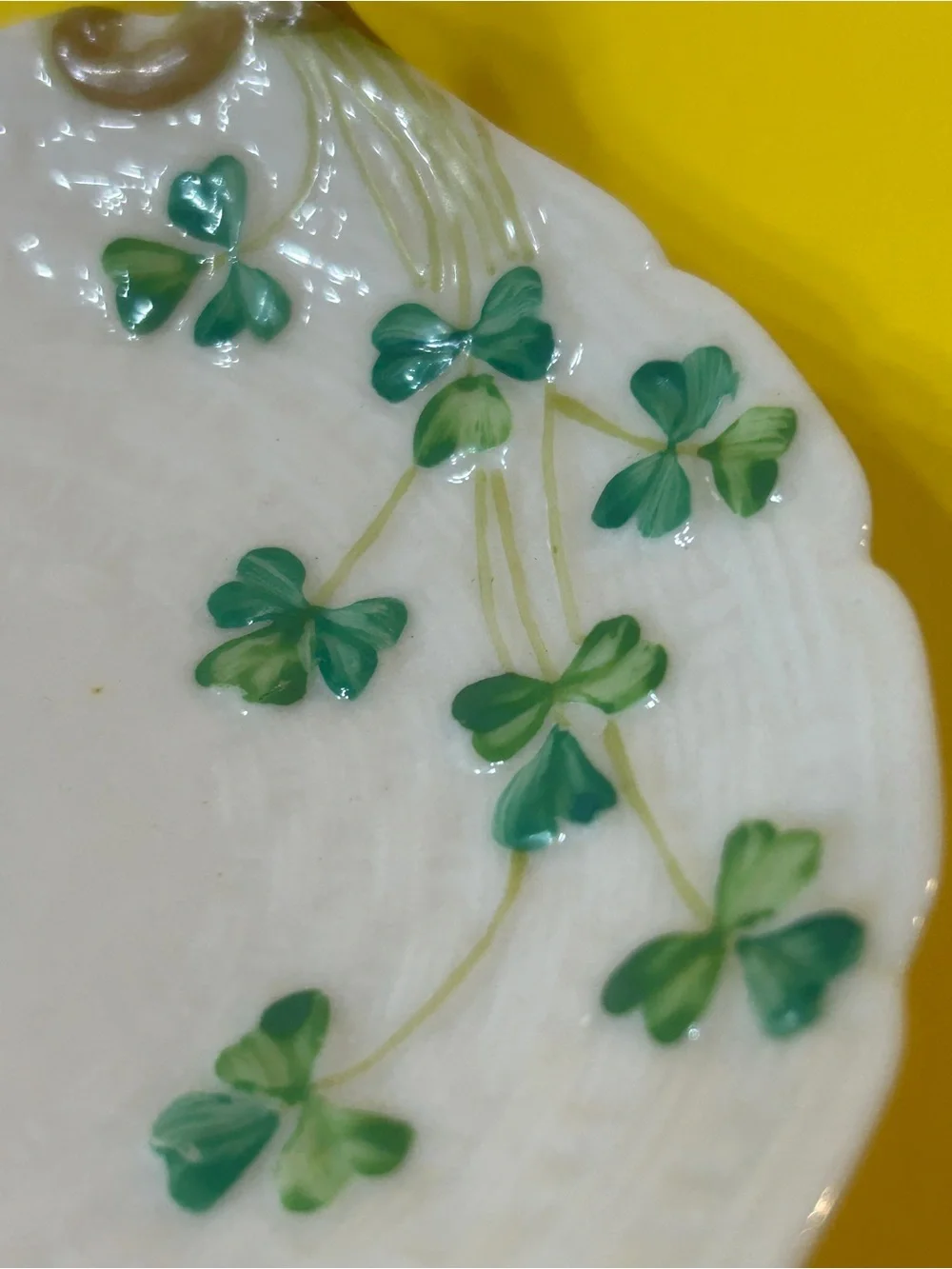 Set of 3 Belleek Shamrock Handled Butter Server Green Mark Spoon Rest - Candy